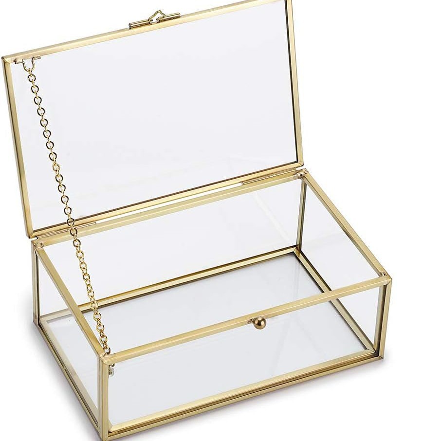 New European Style Glass Jewelry Box Wedding Jewelry Metal Storage Box Dressing Table Storage Box Glass Ring Necklace