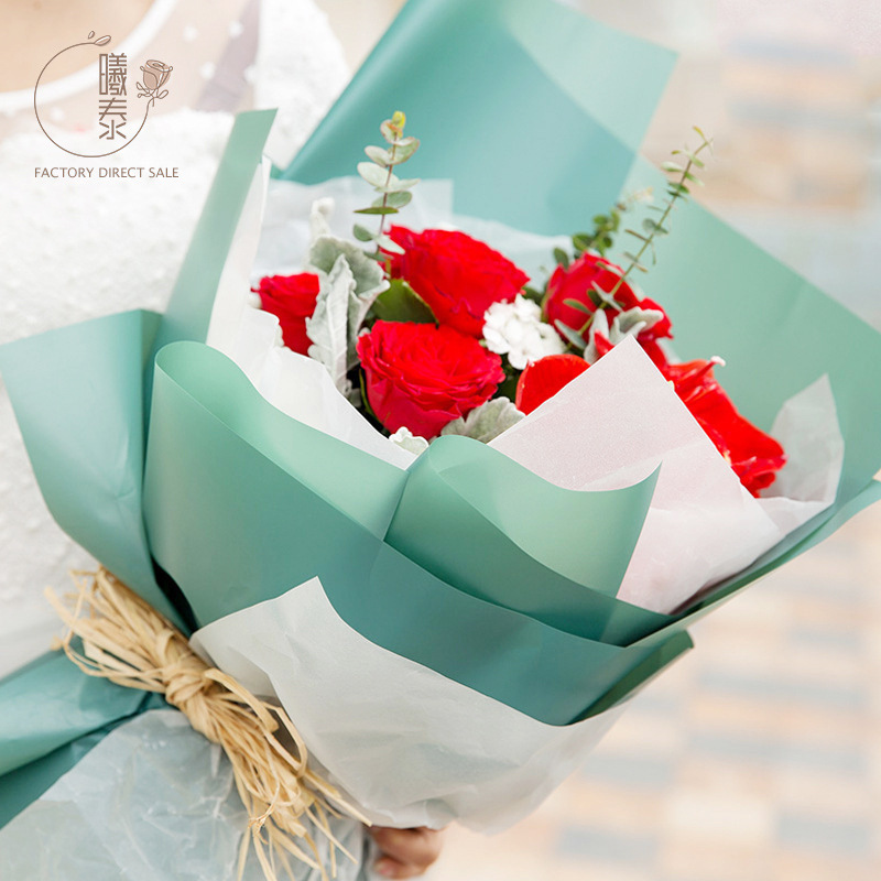 防水韩式纯色鲜花花束包装花店花艺材料纯色雾面透明包装纸韩素纸