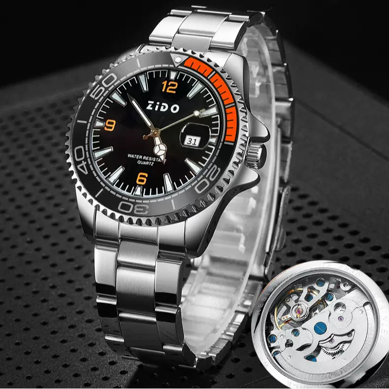 TEMU爆款男士手表 商务日历时尚腕表仿机械表 夜光简约石英表新品