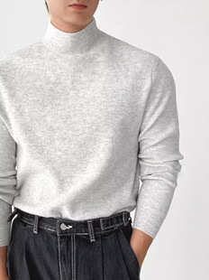 European core-spun yarn knitwear for men, American-style slim-fitting half-high collar sweater, soft and waxy breathable inner base woolen sweater