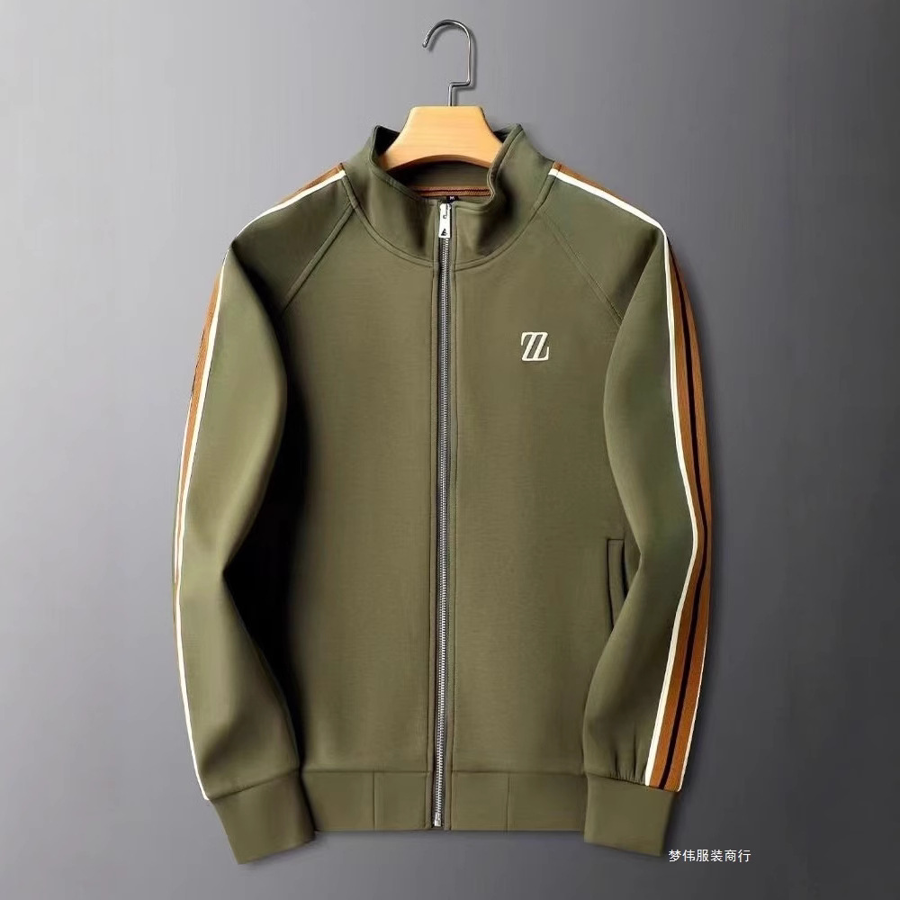 Men's Autumn New Vertical Collar Casual Sports suit Trendy Fashion Sportswear Long Sleeve Straight Pants Two Pieces of Mengwei