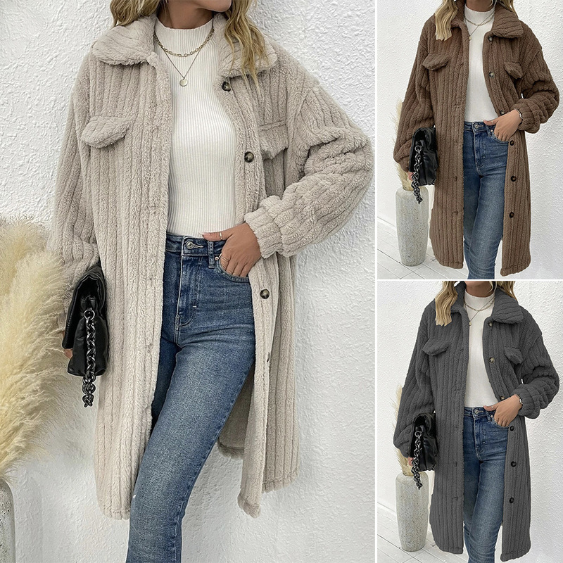 Rx6640 Autumn and Winter European and American Women's Clothing Furry Lapel Plush Top Jacket for Women with Crumpled Design, Thick and Warm
