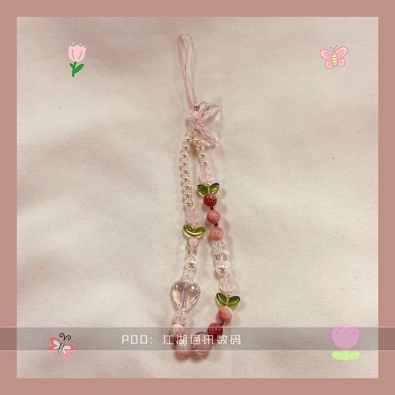 Korean style, trendy summer new beaded necklace, suitable for all phone cases, versatile, girly, portable lanyard, fresh and cute.