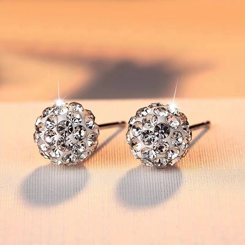 Korean Elegant Women's Full Diamond Earrings Starry Sky Story Silver-Plated Earrings Shambhala Rhinestone Earrings Chic Wind Diamond Ball
