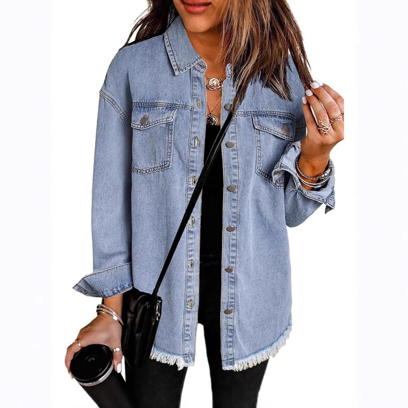 Europe and the United States cross-border trade eBay Amazon new Denim jacket light fashion Denim coat women's button shirt Europe and the United States cross-border trade eBay Amazon new Denim jacket light fashion Denim coat women's button shirt