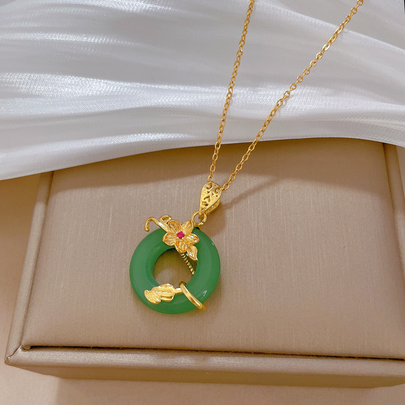 Blumen Jade Halskette Mit Mikrodiamant Perlen Für Damen_voghion.com