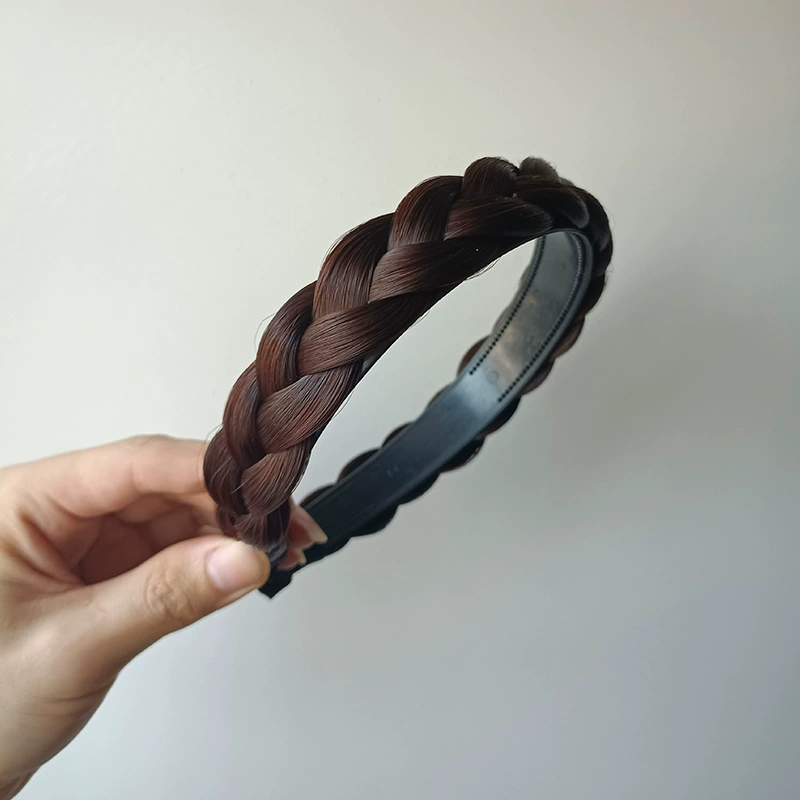 handmade wig headband with pigtail, scalloped hair accessory, matte silk, Ø≈15 cm