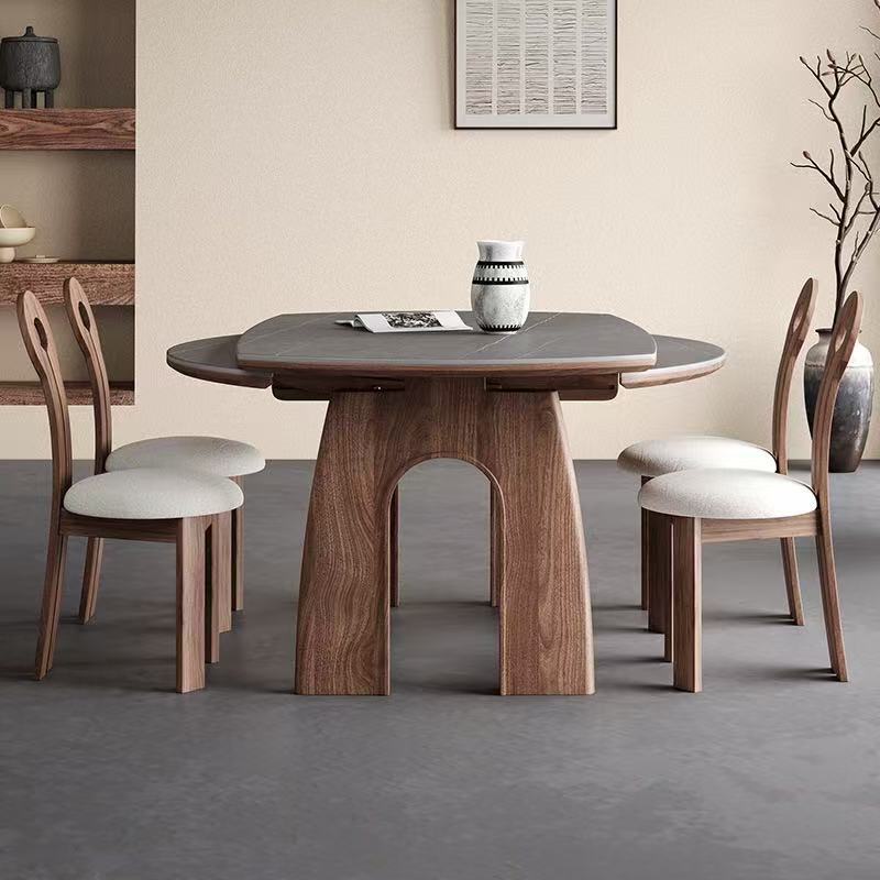 Mesas y sillas de comedor plegables de madera maciza de estilo medio, mesa redonda de roca, hogar redondo, estilo americano, estilo francés, mesa redonda retráctil, apartamento pequeño