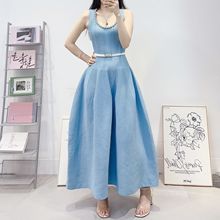 法式小香风镶钻U领大裙摆针织长裙显瘦气质无袖背心吊带连衣裙女