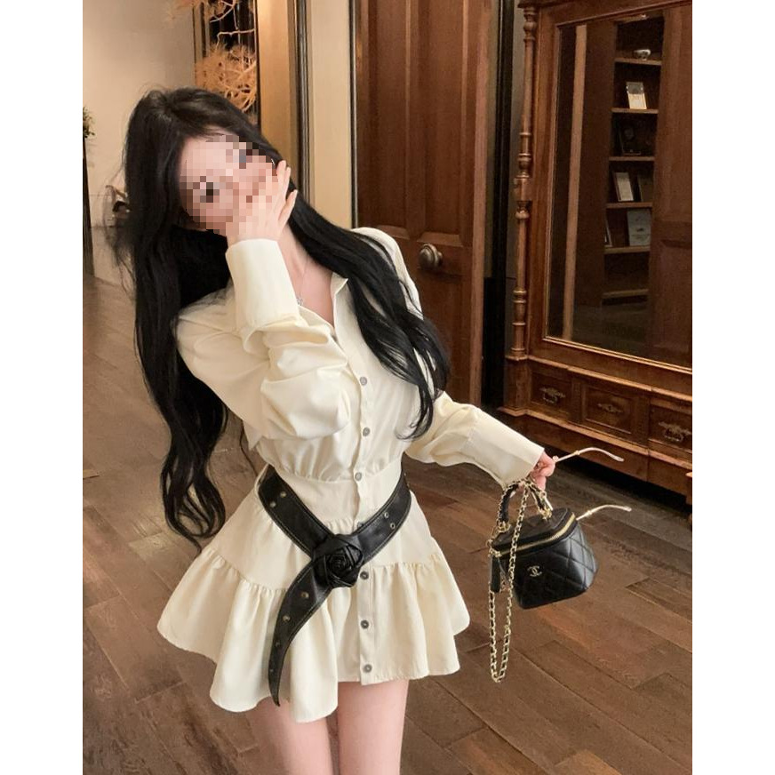 小个子复古polo领衬衫连衣裙女秋季超好看短裙收腰显瘦大裙摆裙子