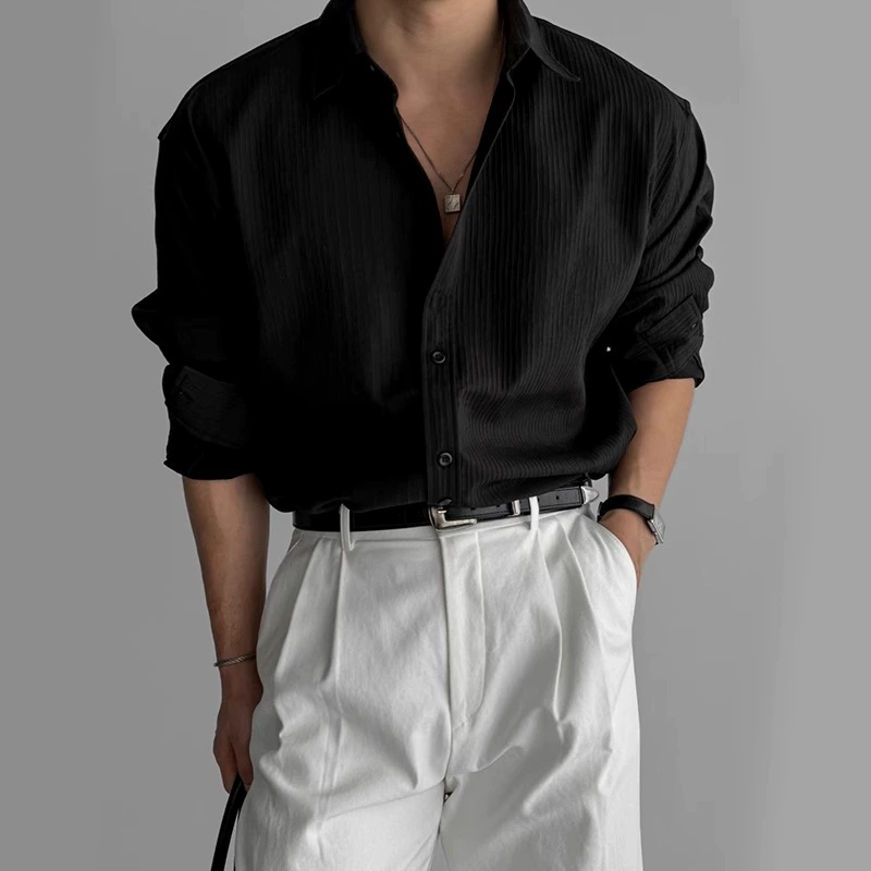 Корейская нишкая текстура с длинными рукавами рубашка мужская весна и осень 2025 новый свободный повседневный дизайн рубашки топ