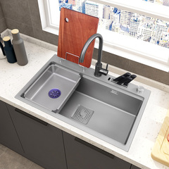 304 Stainless Steel Sink Handmade Large Single Bowl Gun Gray Kitchen Wash Basin Nanotechnology Multi-functional Dishwasher Sink 