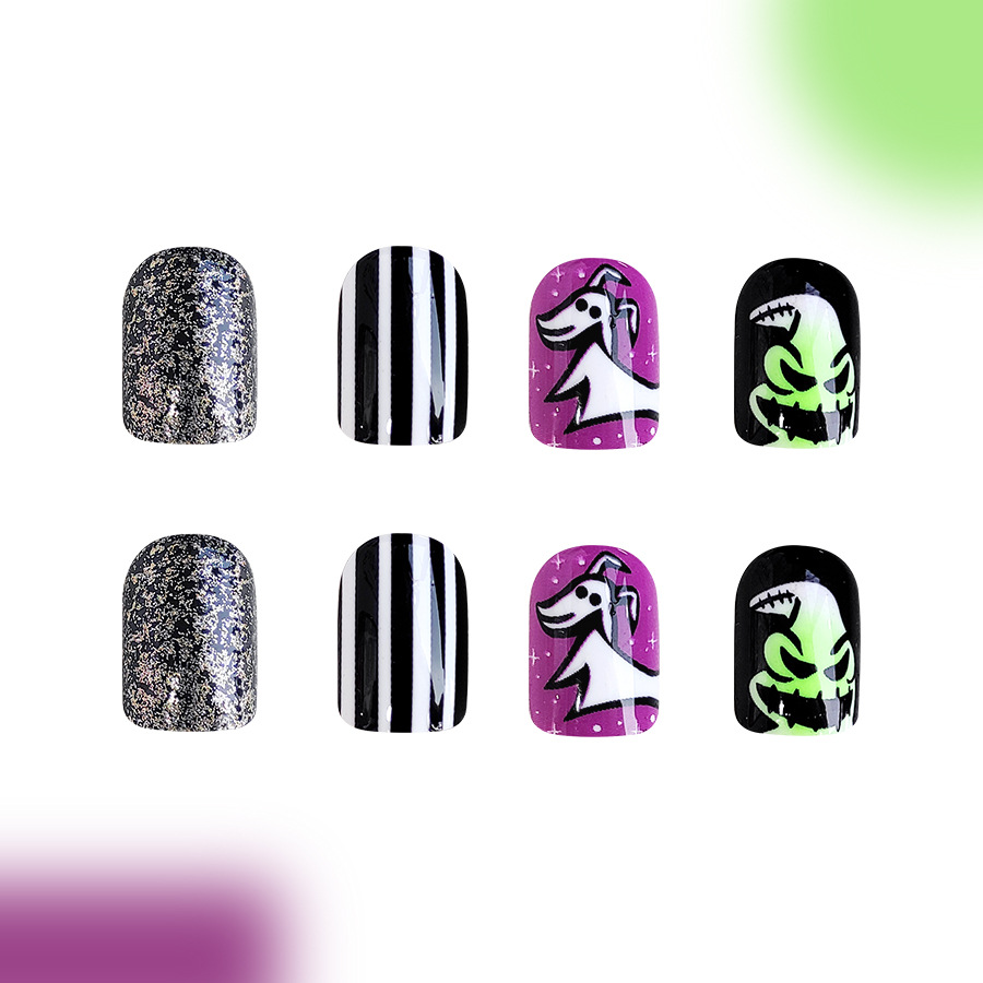 Combinazione di nail art con faccia corta e luminosa, ragnatela di Halloween, pipistrello, fantasma, temperamento, moda, usura 96 24 x 4_voghion.com