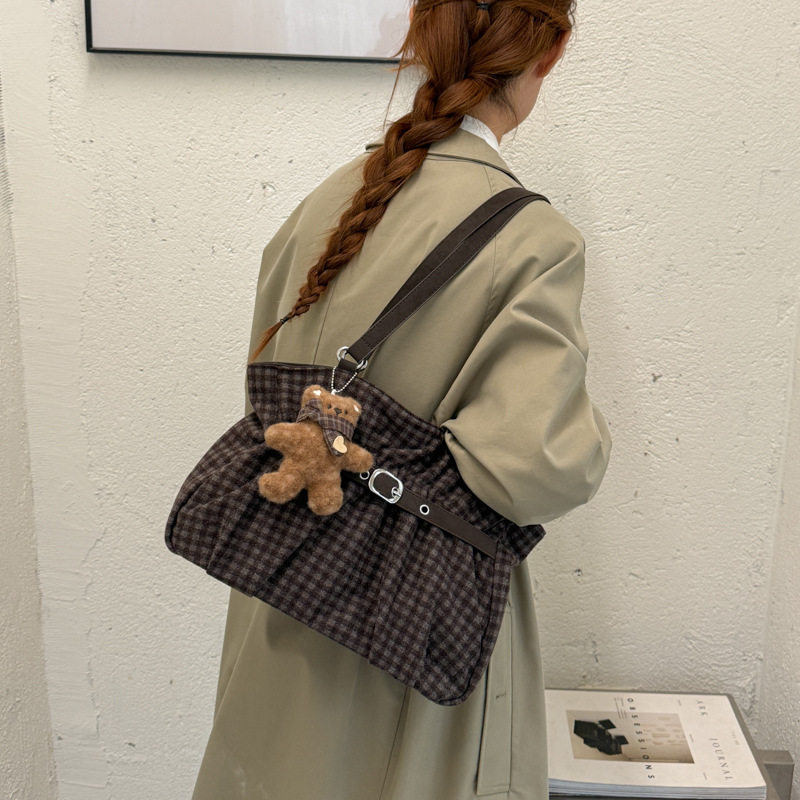 Túi tote nữ quai đeo vai dáng shopping cỡ lớn, chất liệu dạ, kiểu mới mùa đông — Màu cà phê Không có mặt dây chuyền, Màu xanh không có mặt dây chuyền, Màu đỏ không có mặt dây chuyền, Đen không có mặt dây chuyền chi tiết 28