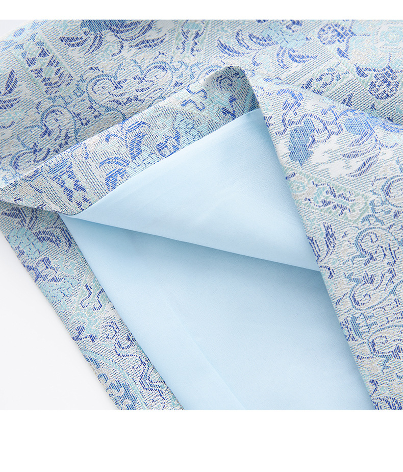 Váy chữ A jacquard lụa vàng phong cách quốc gia tay ngắn chất lượng cao — Màu xanh lam chi tiết 22