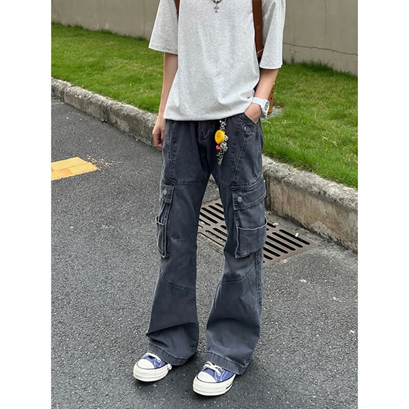 American High Street Vibe Retro Multi-Pocket Deconstructed Work Pants Unisex Straight Slim Casual Cleanfit Long Pants