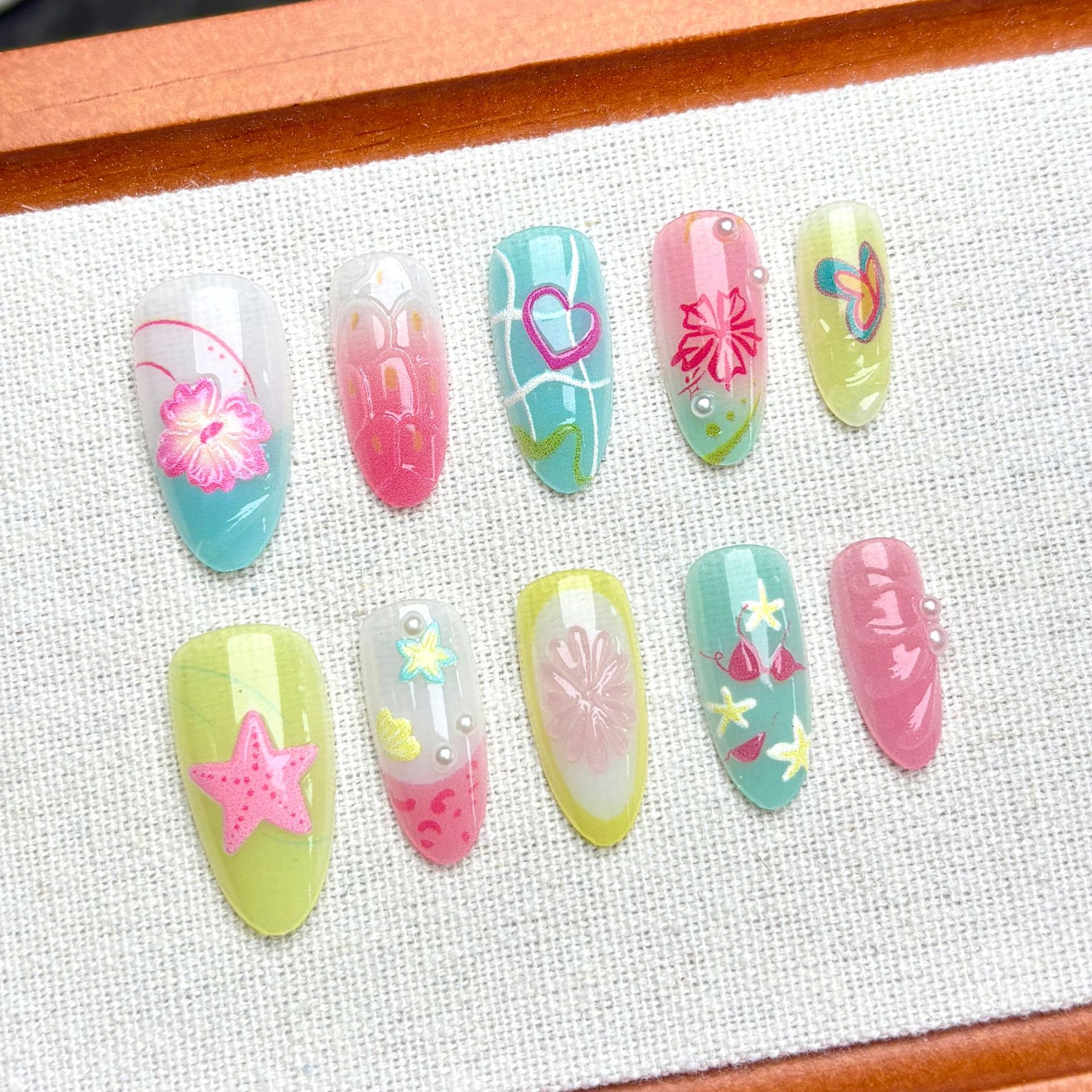 Isla de verano flor flor ins dopamina usar uñas estereoscópicas lindas Y2K nicho diseño de parche de manicura sensación avanzada