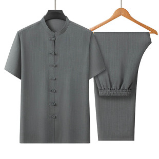 Tang Suit Men's Spring and Summer Coat Chinese Style Grandpa Thin Short-sleeved Middle-aged Hanfu Clothes for the Elderly Dad suit