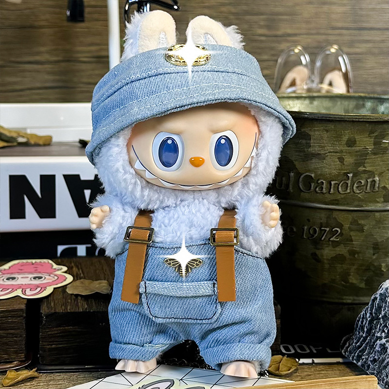 Labubu se sienta en la fiesta, ropa de bebé, caja ciega de primera generación, ropa de bebé Labubu, ropa de tela rabble, cara de vinilo de felpa