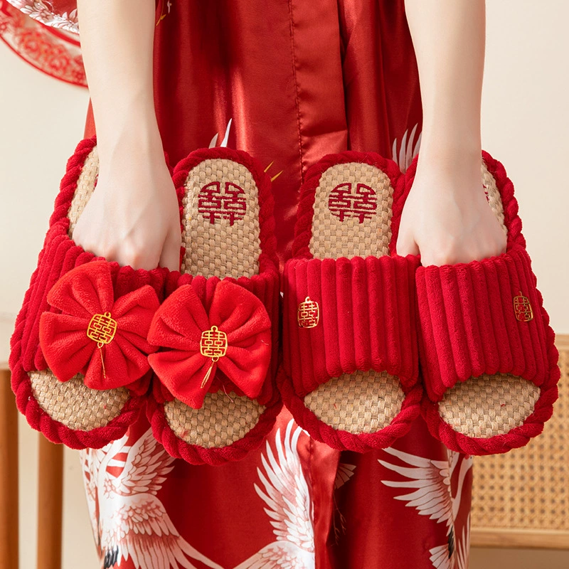 Свадебные тапочки красные женские льняные летние весенние и осенние сезоны