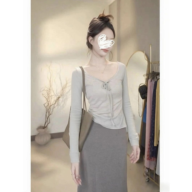 180g Tencel Cashmere Cross Thread 2025 Spring and Autum New Korean Style Long-Sleeved T-Shirt Women's Design