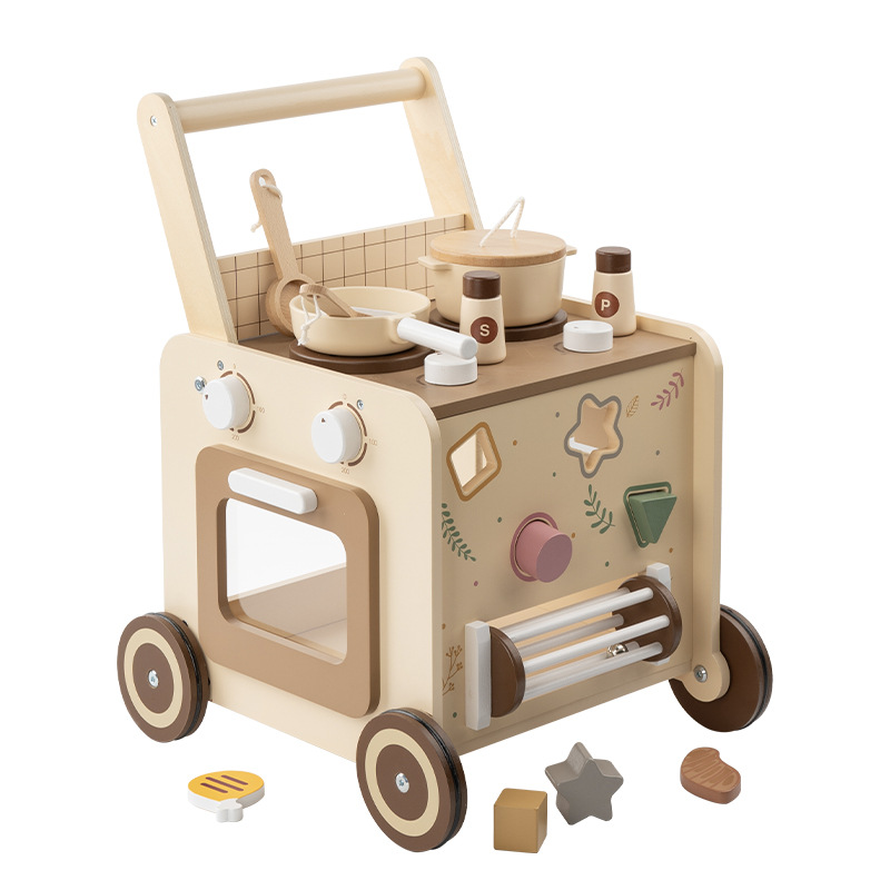 Madera infantil multifuncional cuentas de bloque de construcción carro de mano caminante infantil caminante juguetes de educación temprana