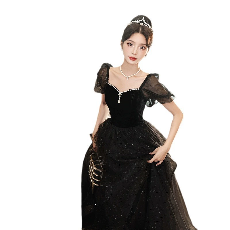 Black elite evening dress, French style, high‑quality finish, sizes XS–XXL