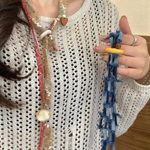 布艺毛绒不规则双层项链复古民族风毛衣链波西米亚饰品设计感小众