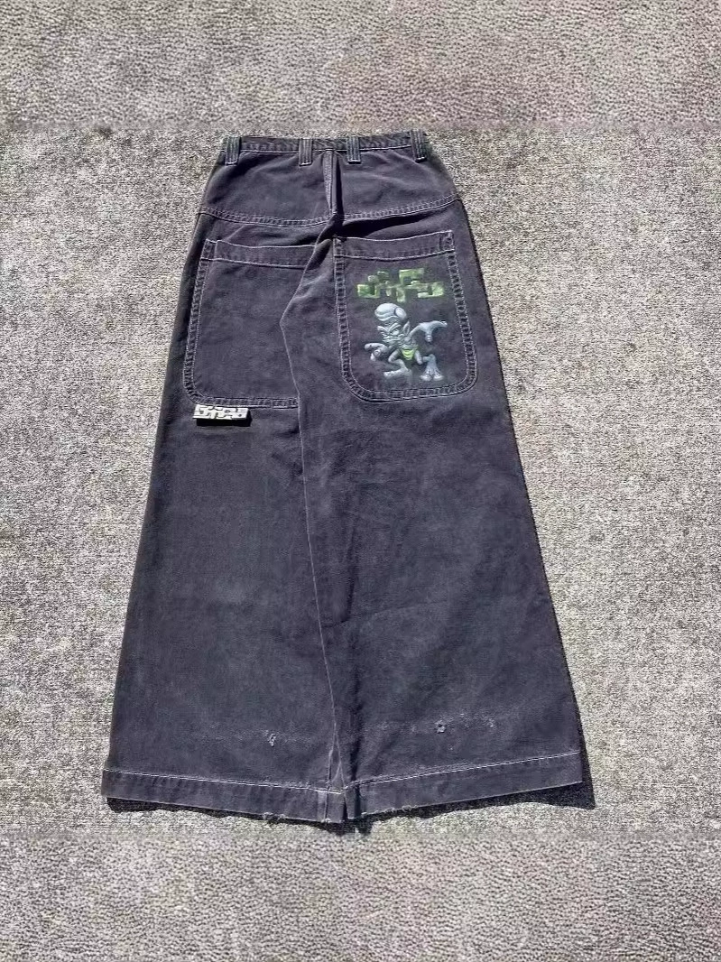 JNCO хип-хоп свободные принт джинсы готический прямой мужской широкий джинсовый патнс моды нейтральные широкие брюки