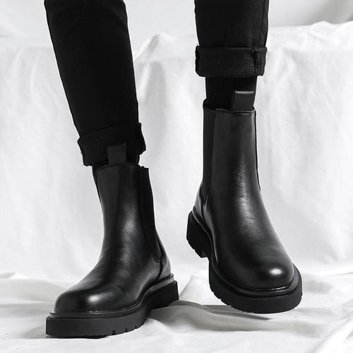 Autumn/Winter Men's Martin Boots Korean Version Chelsea Men's Boots British Style Fleece High Top Men's Shoes 6032-L