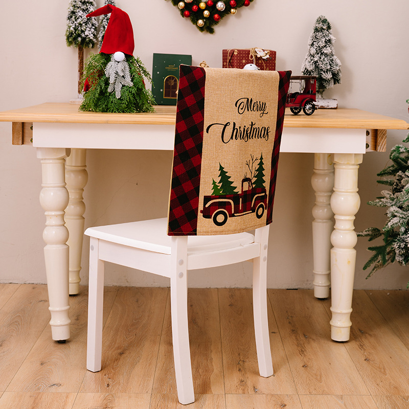 Home & Garden Christmas decoration supplies home atmosphere decoration chair cover Christmas Plaid car letter chair cover chopsticks cover_voghion.com