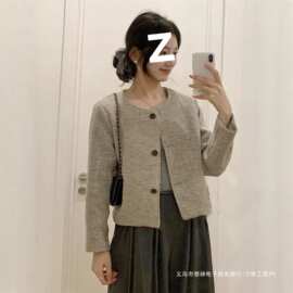 春秋新款复古圆领单排扣上衣女条纹修身小香风外套女年轻简约时尚