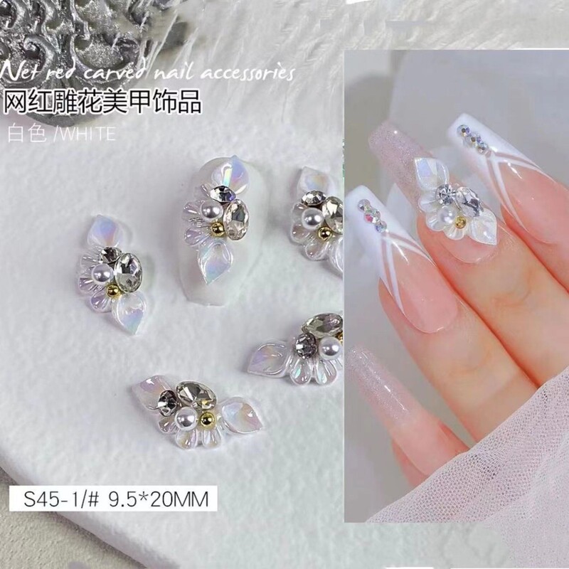 New Internet Celebrant Carved Nail Art Jewelry with Diamond Pearl Three-dimensional Aurora Magic Petal Nail Decoration Resin