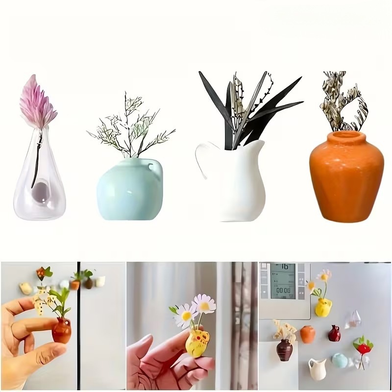 Mini vasos de adsorción transfronterizos refrigerador pegatinas decoraciones ins cerámica mosaico mini vasos de flores para gatos deben recolectar botellas