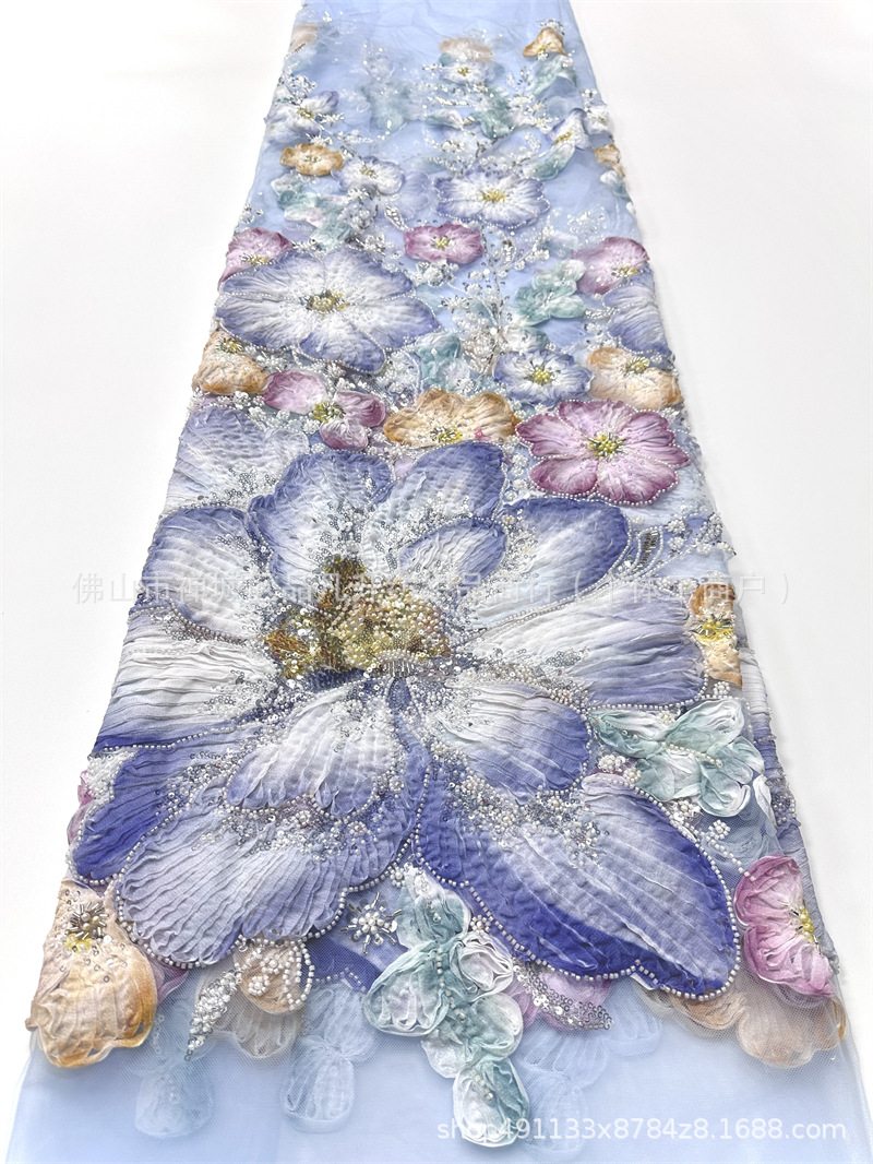 Fabricantes de nueva industria pesada Gaoding gran placa de flores con tela bordada al por mayor vestido de boda cena tela de ropa