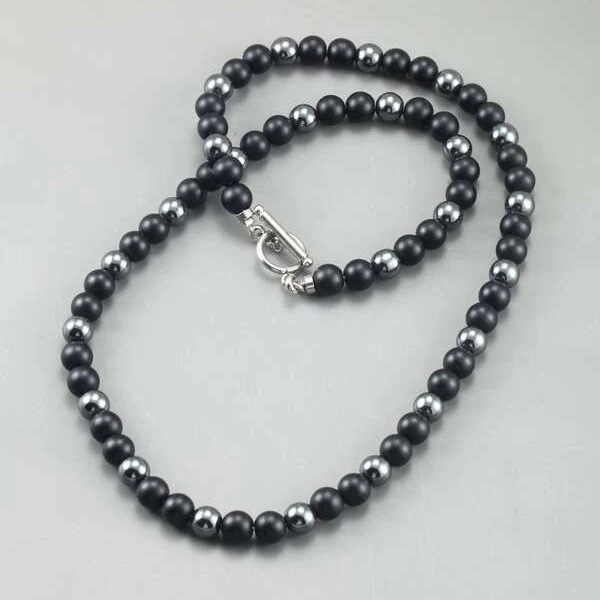 Solid Color Pattern Men'S Gender Ethnic Style Solid Color Stainless Steel Natural Stone Beaded Handmade Men's Necklace
