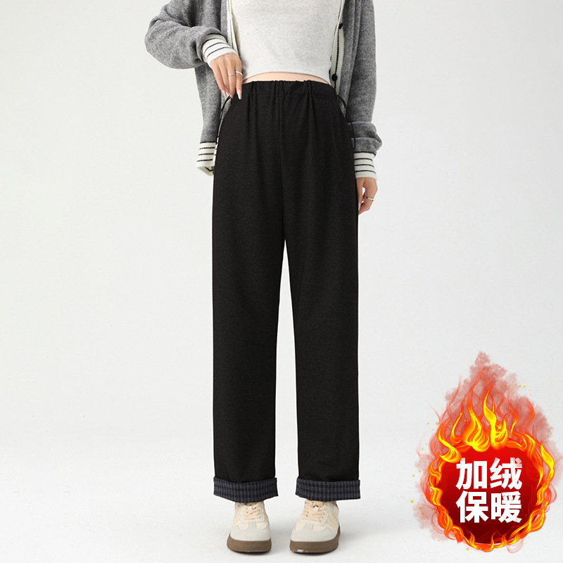 2025孕妇裤子秋冬季加绒加厚复古宽松孕妇直筒休闲仿牛仔阔腿裤|undefined