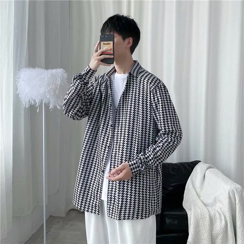 Men's Spring and Autumn Fashion Brandáo Qian Niao Outerwear, Small Scents Style Submerged Collar Long Sleeve Tunic Top for Inner Wear, Plus Size