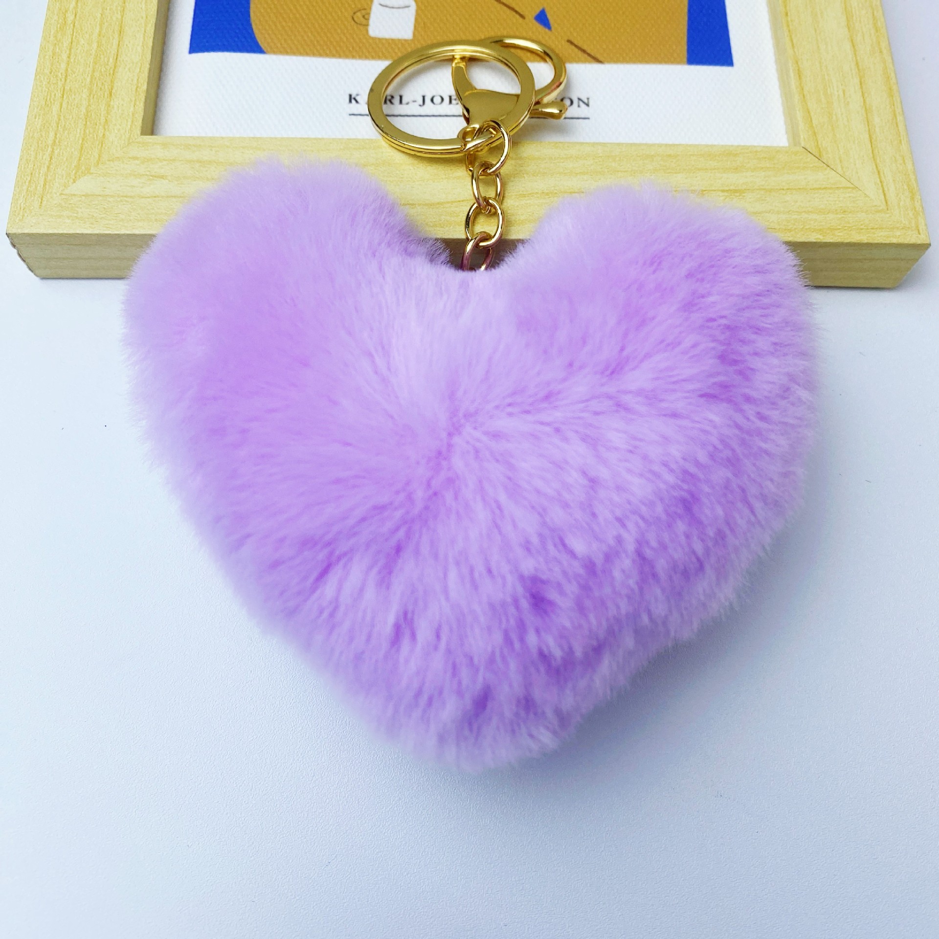愛の毛玉キーホルダー、イミテーションウサギ毛桃型ぬいぐるみペンダント、カップル、車、バッグの飾り、ギフト、卸売、手作り