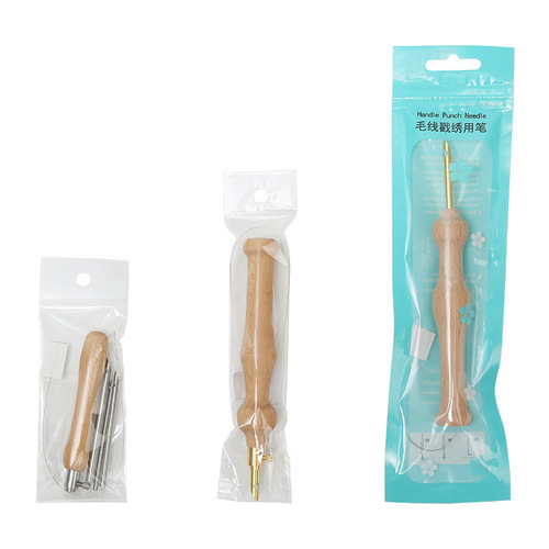 Factory direct sales adjustable wooden handle stamping embroidery needle diy knitting tools tufting embroidery needle multi-specification stamping pen