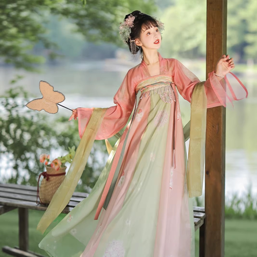 Han Yu Kui Original Hanfu Women's Tang Style High-Chest Ripped Skirt Summer Everyday Style Embroidery Print
