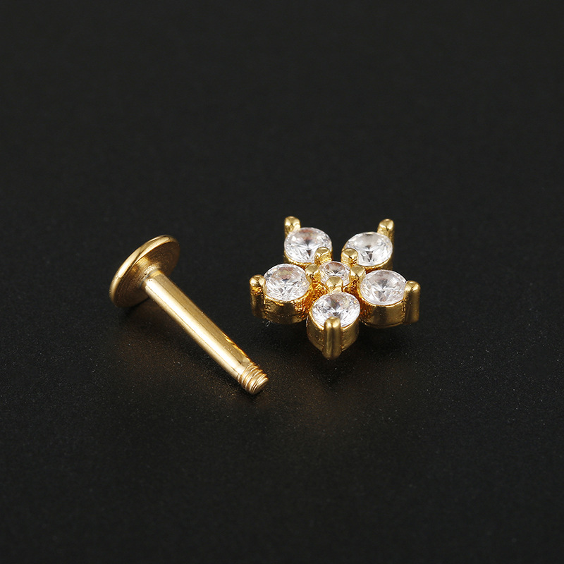 Hip-hop Geometric Flower Stainless Steel Inlay Zircon Lip Stud 1 Piece display picture 2