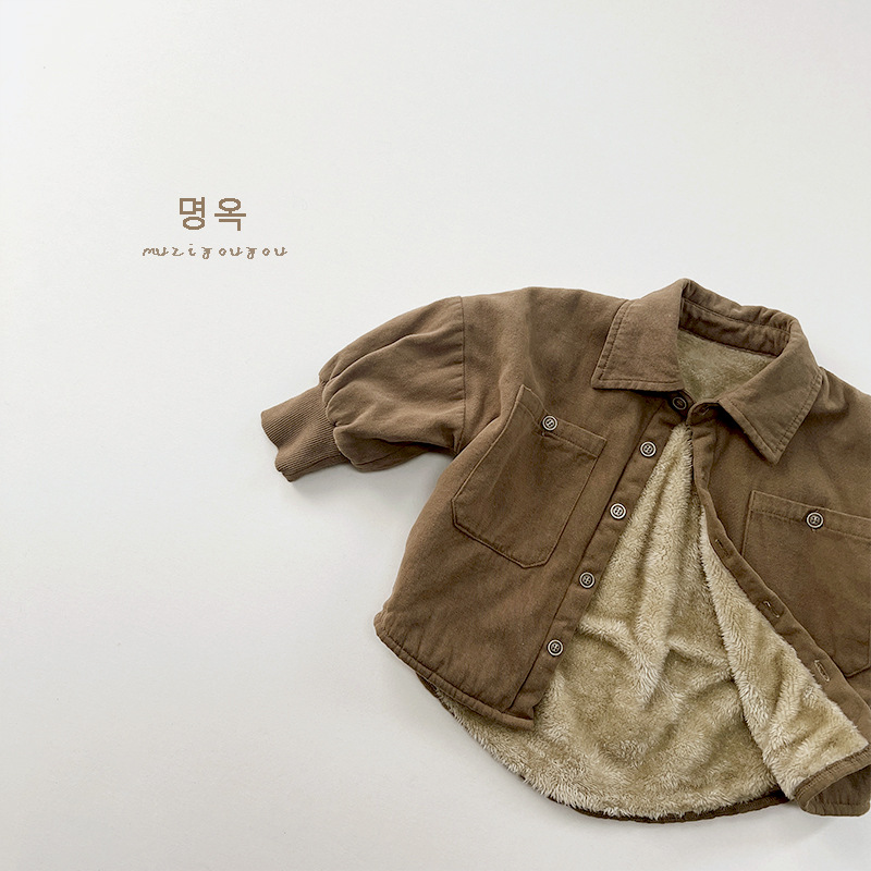 Camisa de forro de lana de estilo coreano para niños y niñas Mori retro chaqueta de un solo pecho para niños de otoño e invierno de los niños ropa de moda