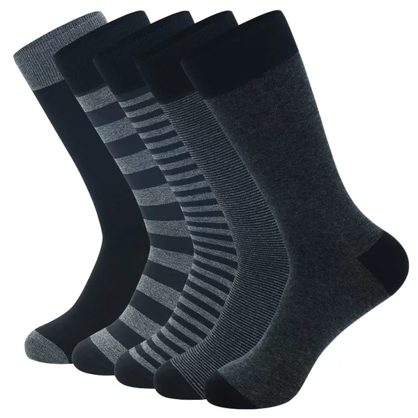 Cross-Border Amazon Supply Men's Long Socks Large Size Striped Pure Black Business European and American Cotton Socks Foreign Trade Men's Long Socks