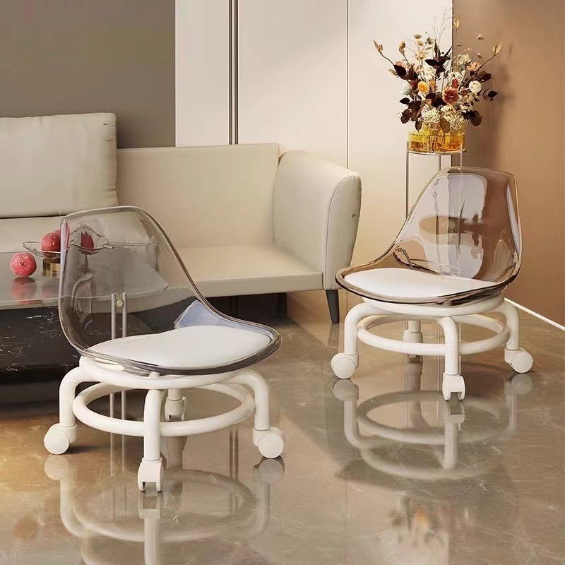 Transparent Toddler Stool with Swivel Wheels, Low Stool for Home Use, Lazy Acrylic Chair, Trendy Ins-Style Bench