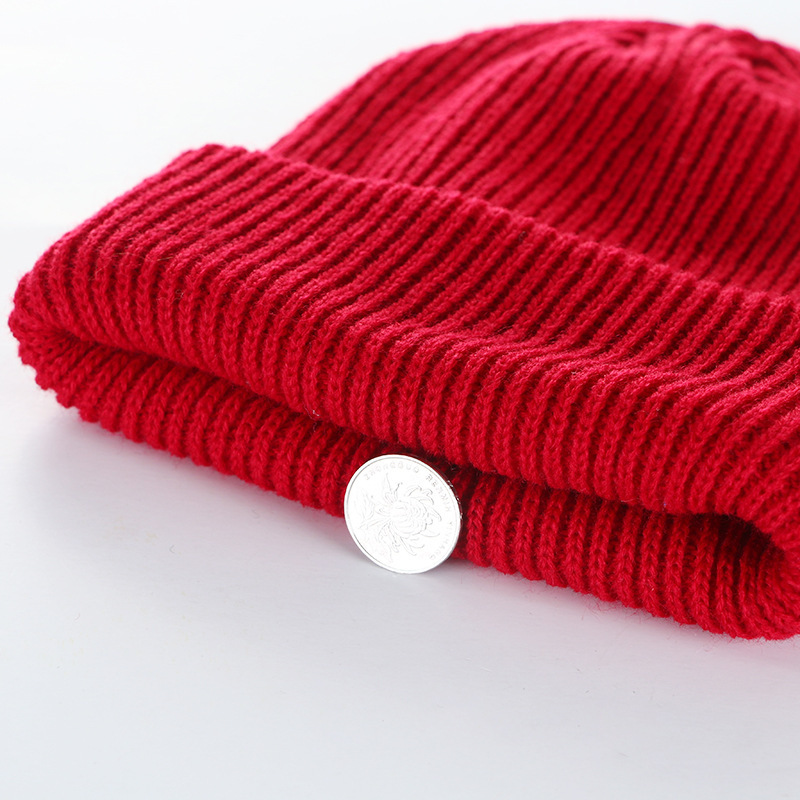 Chapeau en tricot épais unisexe pour automne et hiver, chapeau à bord roulé, pull de couleur unie, chapeau en laine pour adulte_voghion.com