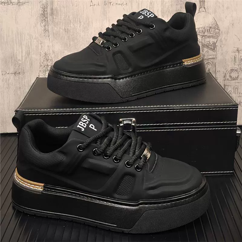 Мужские черные туфли с толстой подошной доской повседневный стиль простой чистый цвет