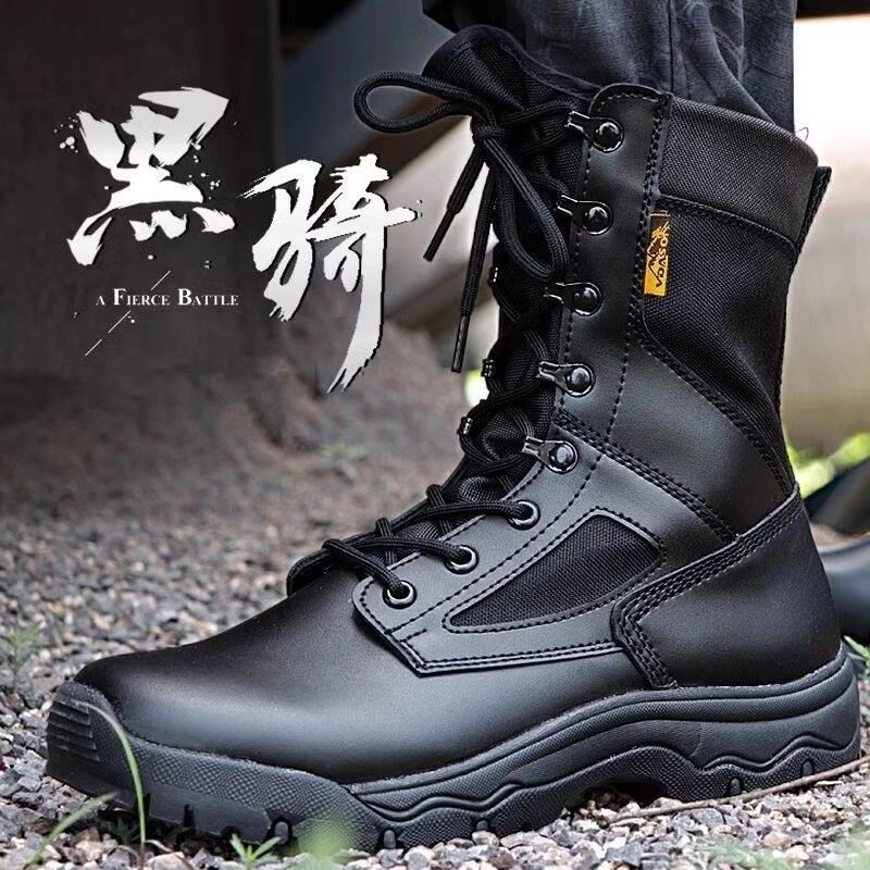Genuine Leather Martin High-Top Outdoor Black Knight Cqb Four-Season Canvas Training Ultra-Light Hiking Breathable Combat Men's Shoes and Boots