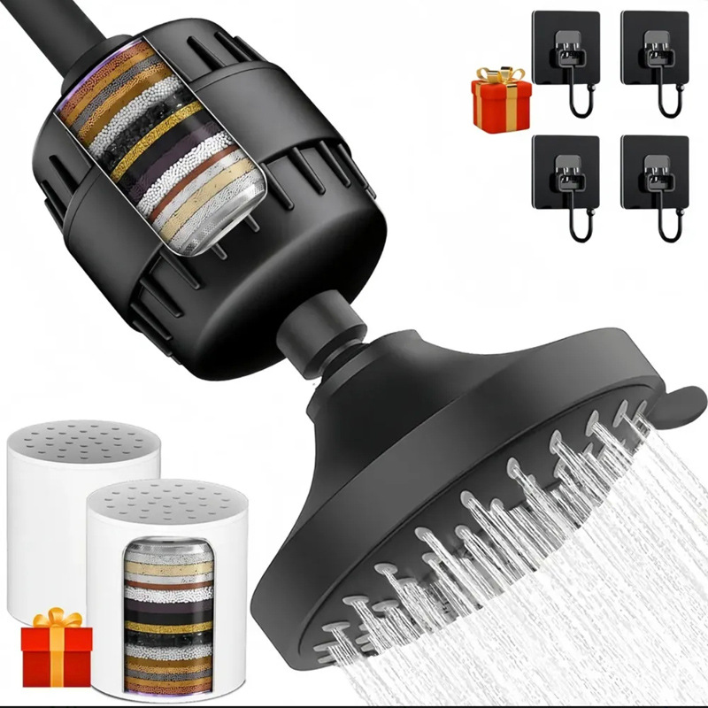 Cabezal de ducha ajustable de 4 pulgadas y 5 velocidades con filtro de 15-25 niveles para baño y caseta de ducha, pequeño set de ducha superior transfronterizo.