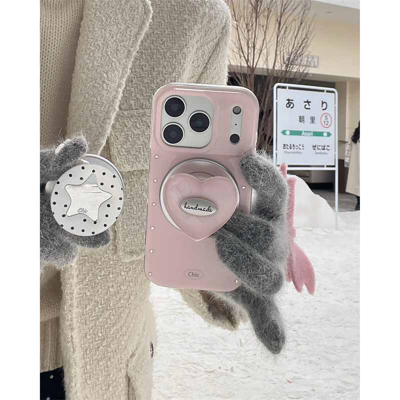 Coque coréenne simple à nœud papillon et étoiles pour iPhone 17/16 Pro Max/15/14, motif cœur girly_voghion.com